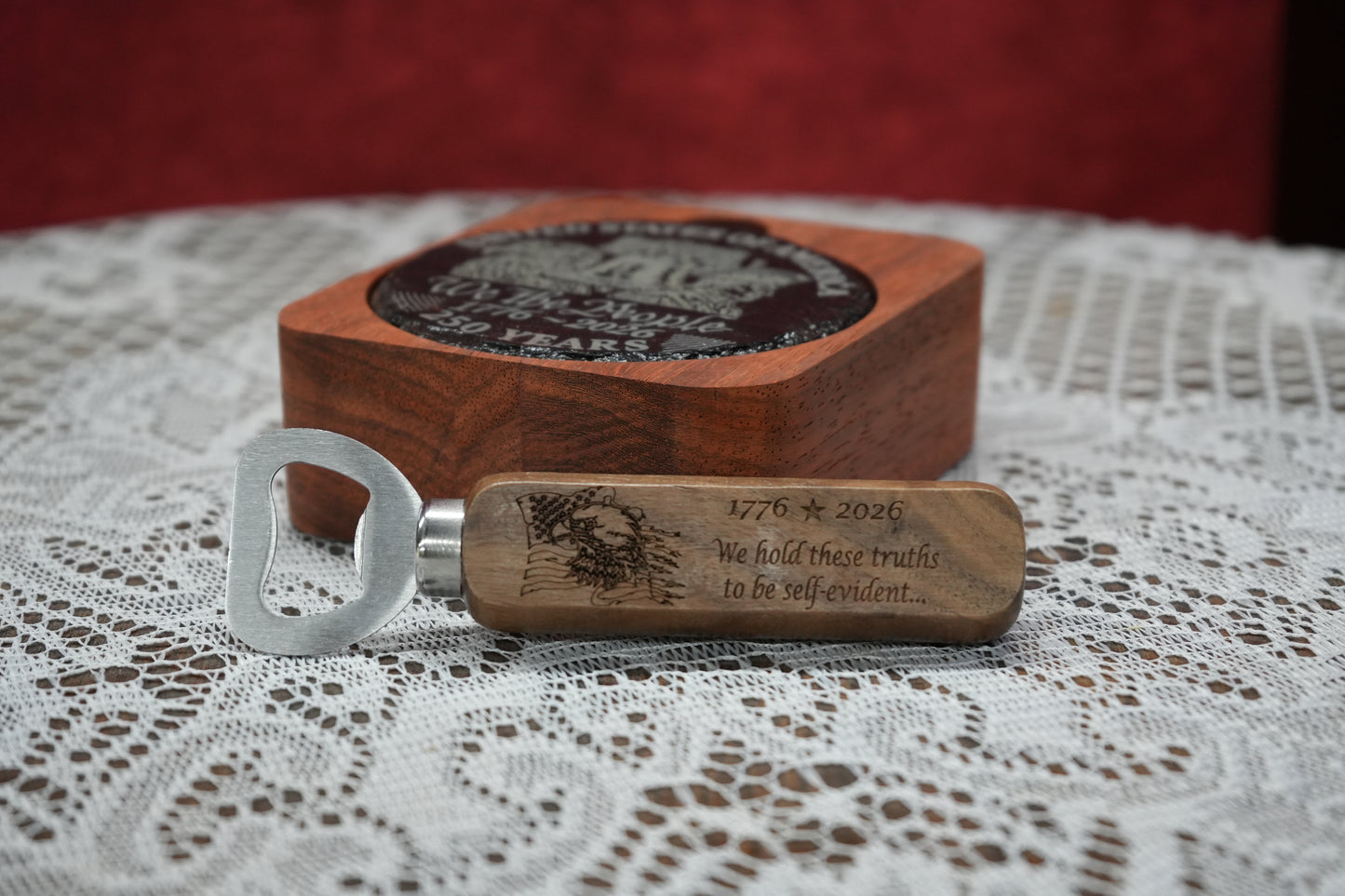 America 250 Wood Bottle Opener