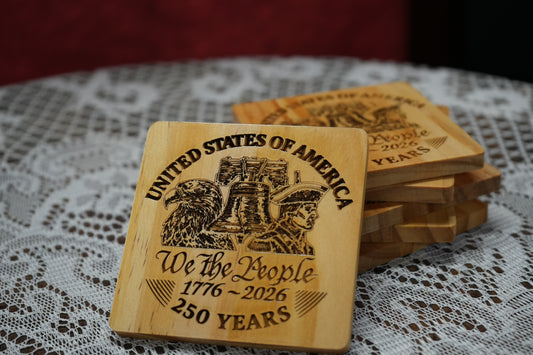 America 250 Wood Coaster Set