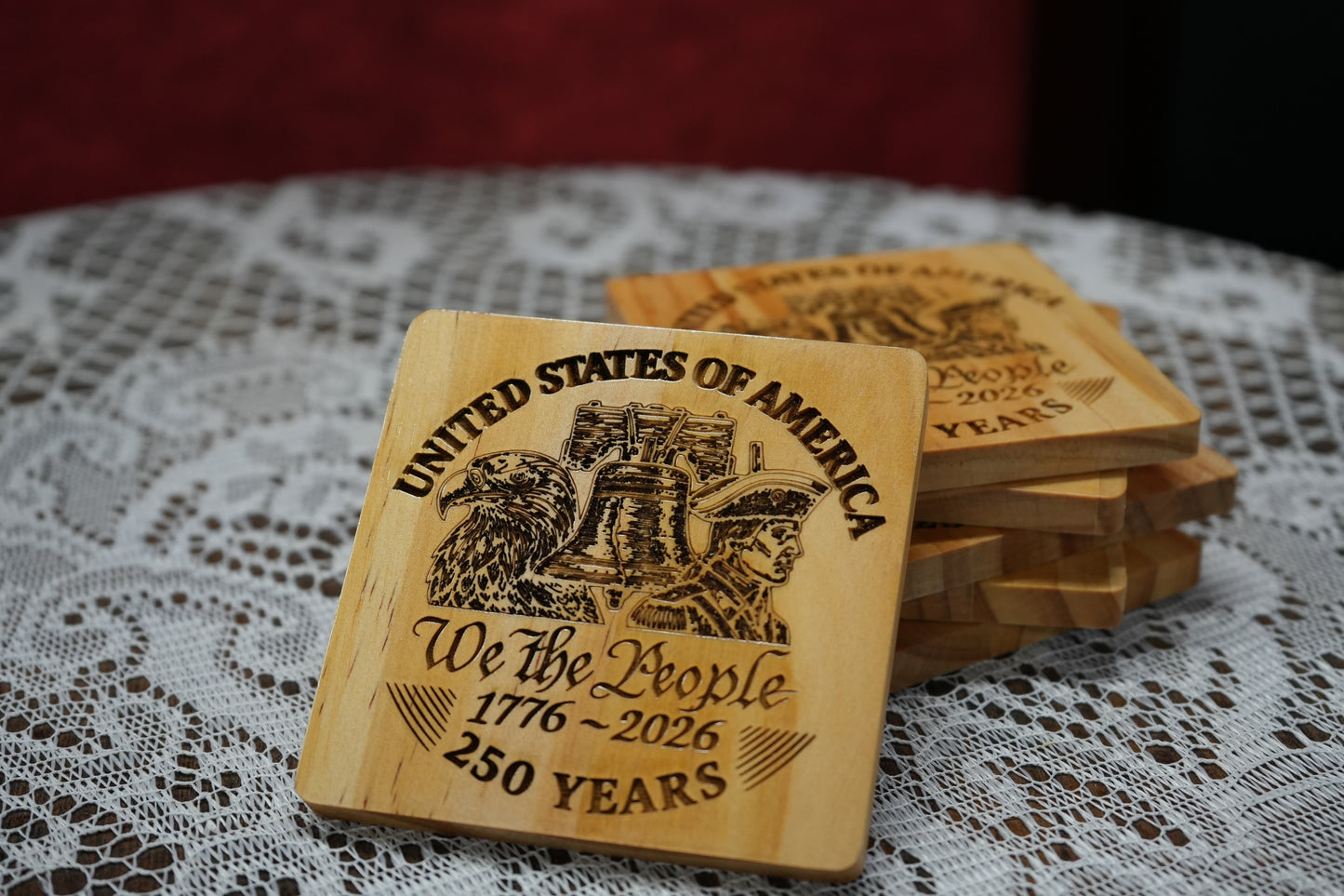 America 250 Wood Coaster Set Square