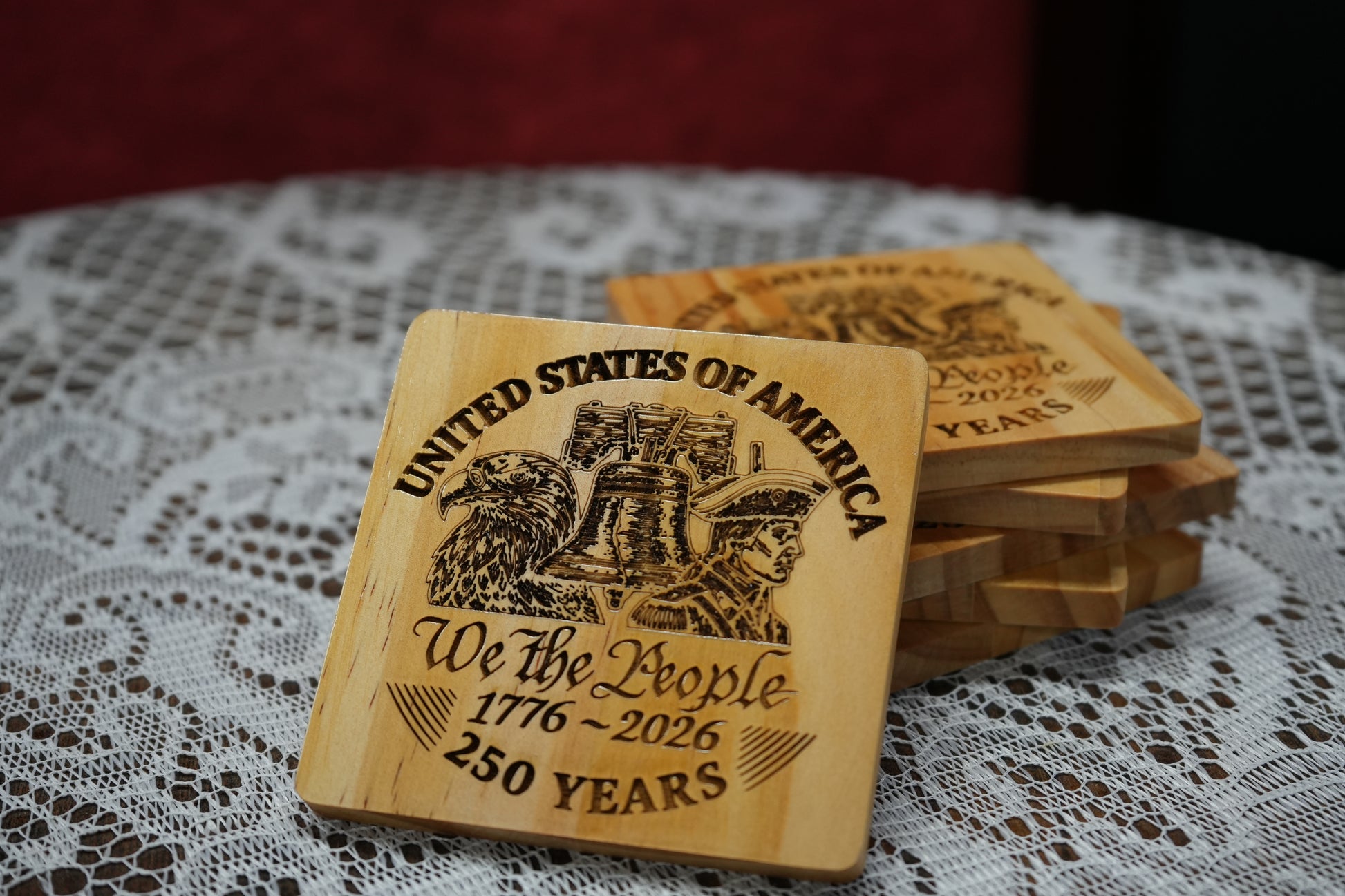 America 250 Wood Coaster Set Square