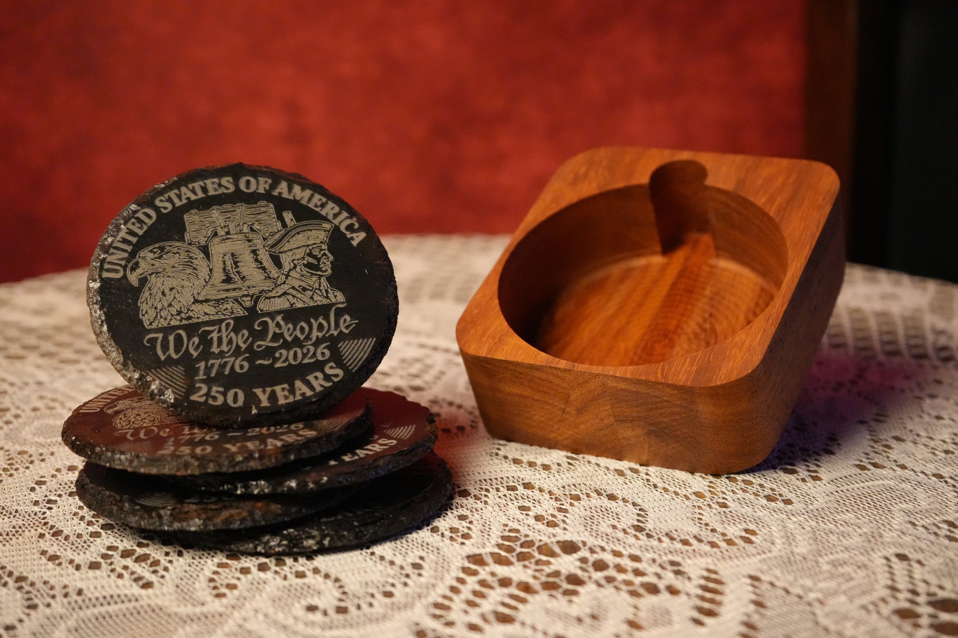 America 250 Slate Coaster Set Round