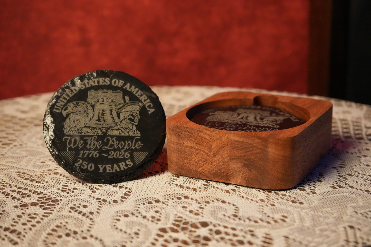 America 250 Stone Coaster, round