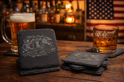 We The People 250th Anniversary Engraved Slate Coaster – Patriotic 1776‑2026 Decor