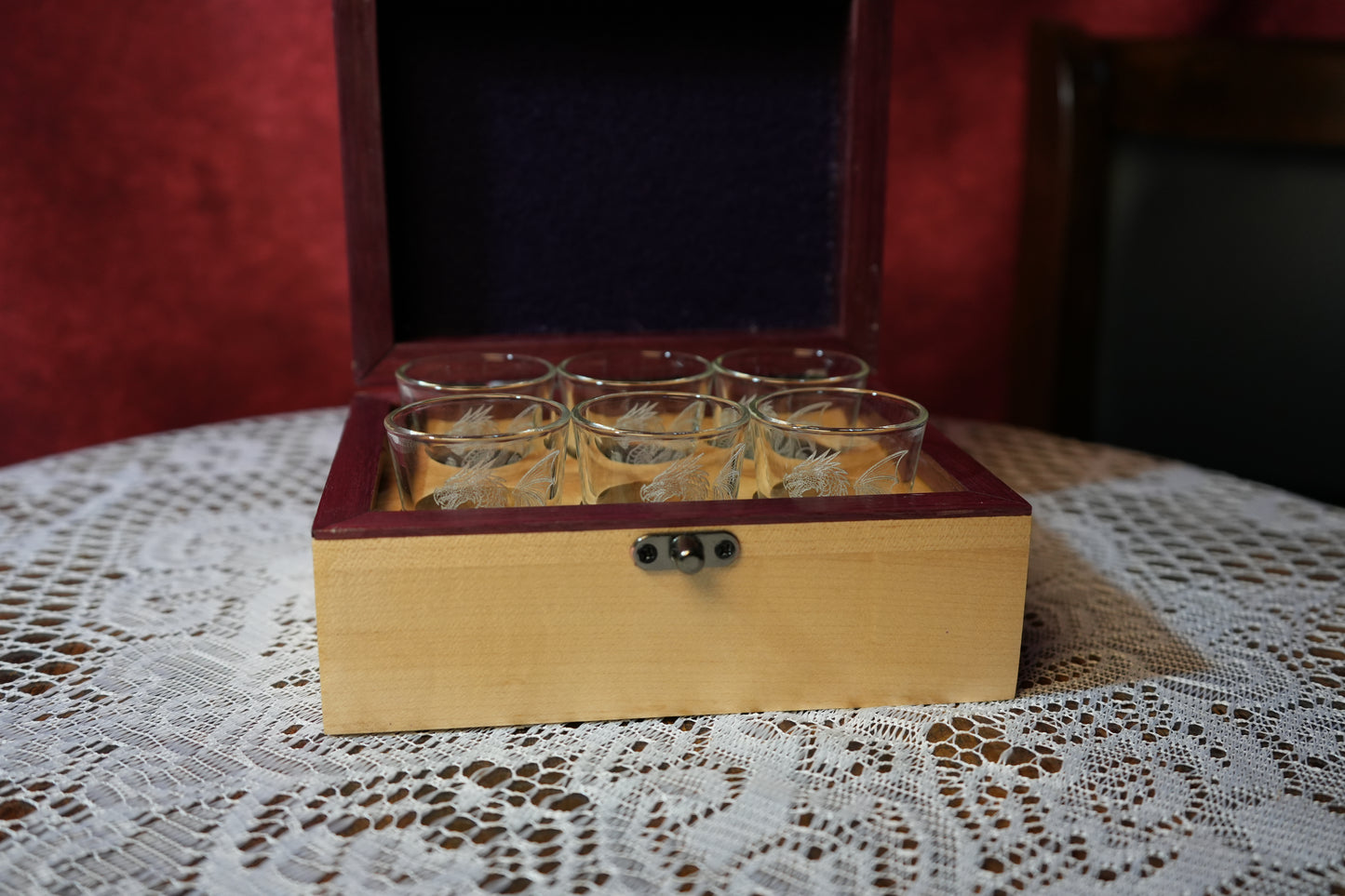 Dragon Engraved Shot Glasses, Set of 6 in Case