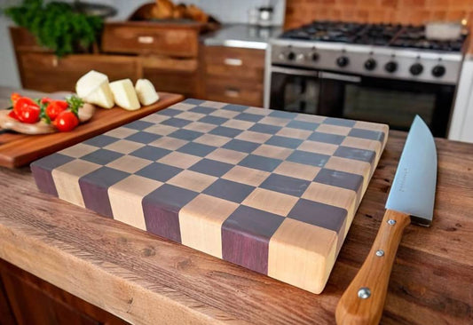 End Grain Cutting Board, Purple Heart & Hard Maple