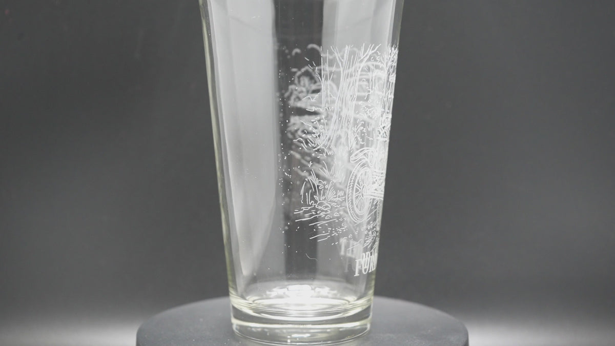 Engraved Ford Model T glassware