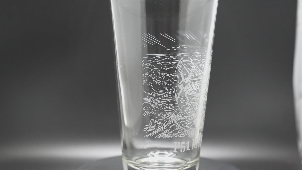 P51 Mustang engraved glassware